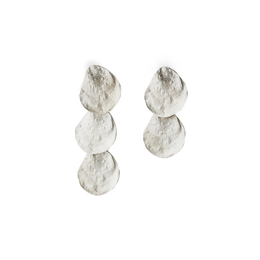 Long, asymmetrical shell earrings