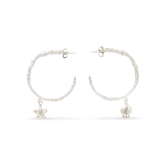 XL hoop earrings with charms, Sunset