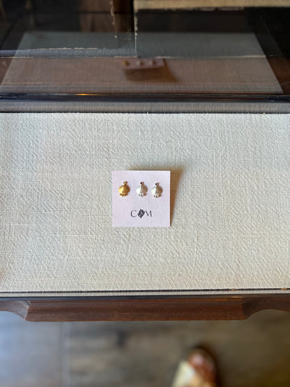 Stud earrings with mini shell nuggets and stones.