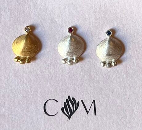 Stud earrings with mini shell nuggets and stones.