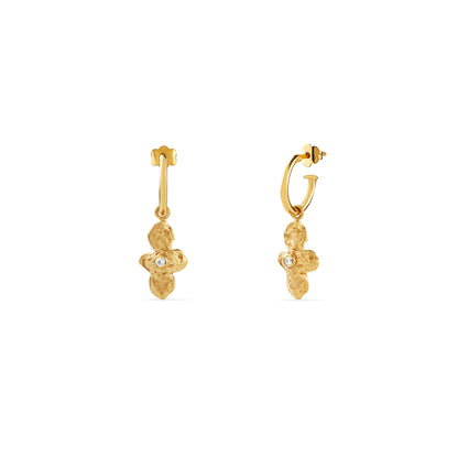 Argola mini com pendente cruz, com pedra