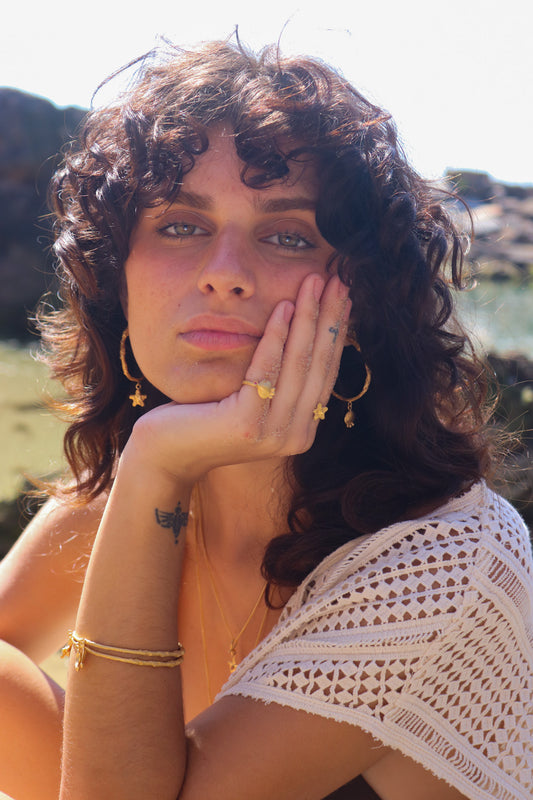 XL hoop earrings with charms, Sunset