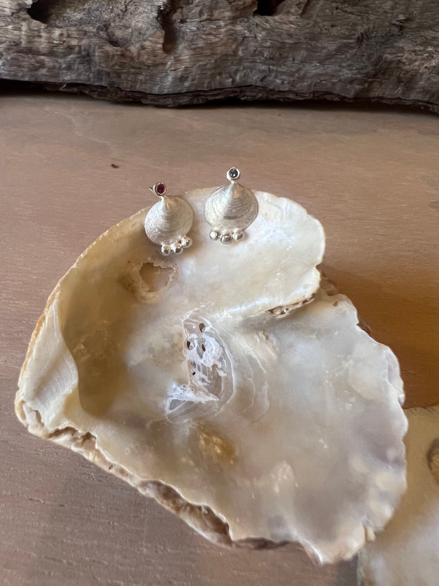 Stud earrings with mini shell nuggets and stones.