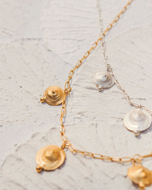 Pendant with 3 shells and nuggets.